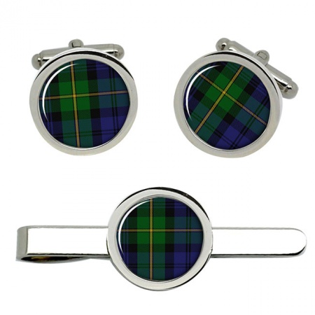 Gordon Scottish Tartan Cufflinks and Tie Clip Set