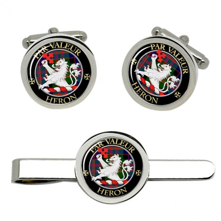 Heron Scottish Clan Crest Cufflink and Tie Clip Set