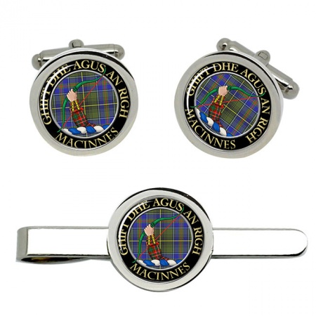Macinnes Scottish Clan Crest Cufflink and Tie Clip Set