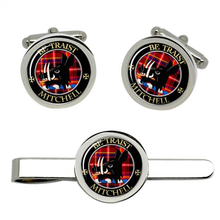 Mitchell (Innes) Scottish Clan Crest Cufflink and Tie Clip Set