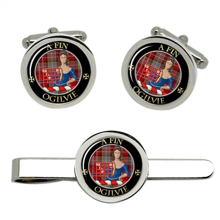 Ogilvie Scottish Clan Crest Cufflink and Tie Clip Set