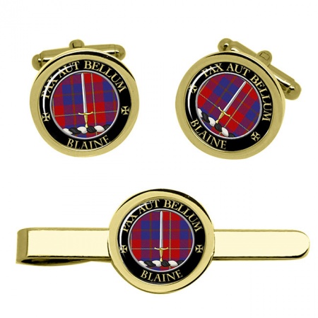 Blaine Scottish Clan Crest Cufflink and Tie Clip Set
