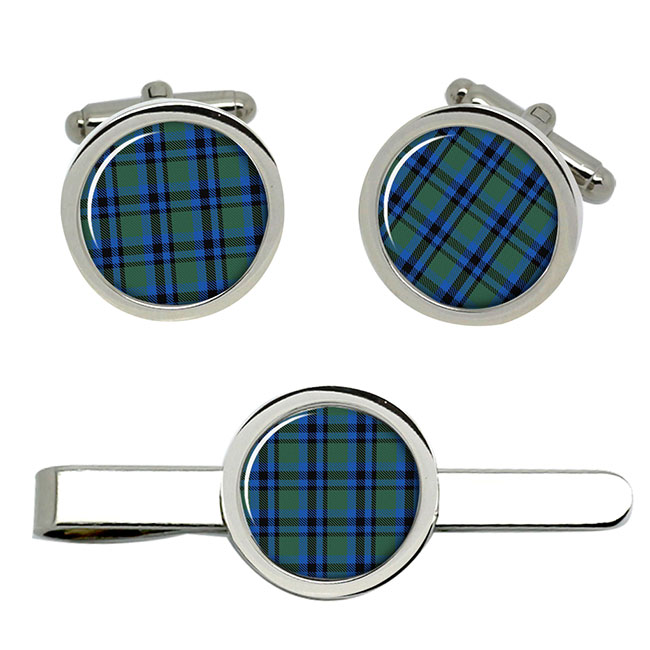 Falconer Scottish Tartan Cufflinks and Tie Clip Set