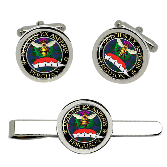 Ferguson Scottish Clan Crest Cufflink and Tie Clip Set