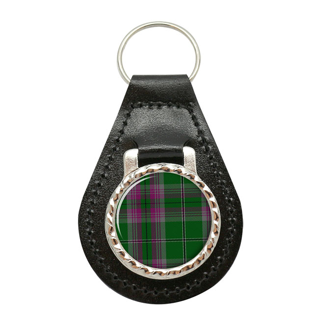 Gray Scottish Tartan Leather Key Fob