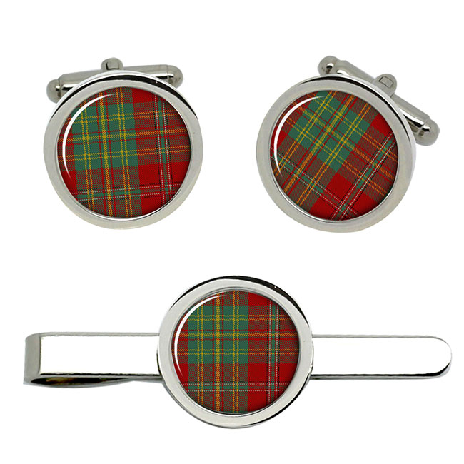 Leask Scottish Tartan Cufflinks and Tie Clip Set