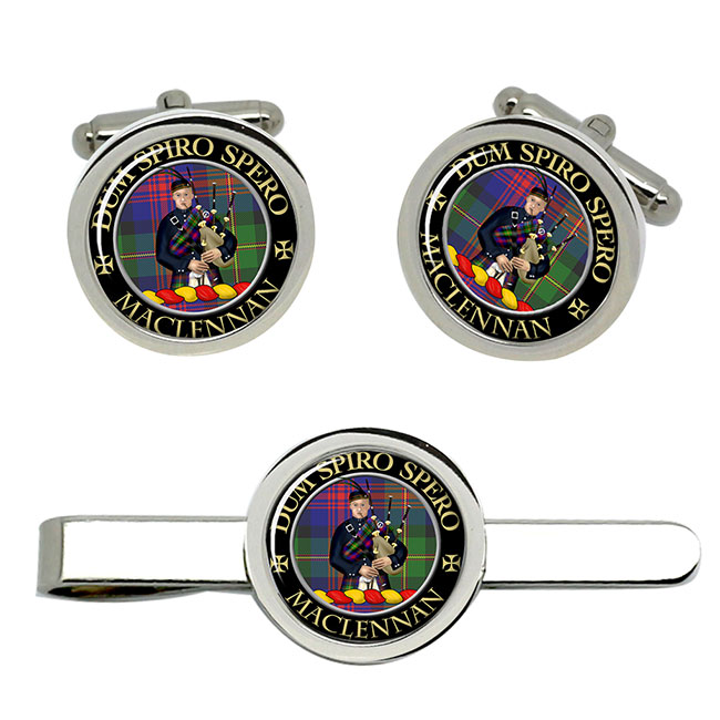 MacLennan Scottish Clan Crest Cufflink and Tie Clip Set