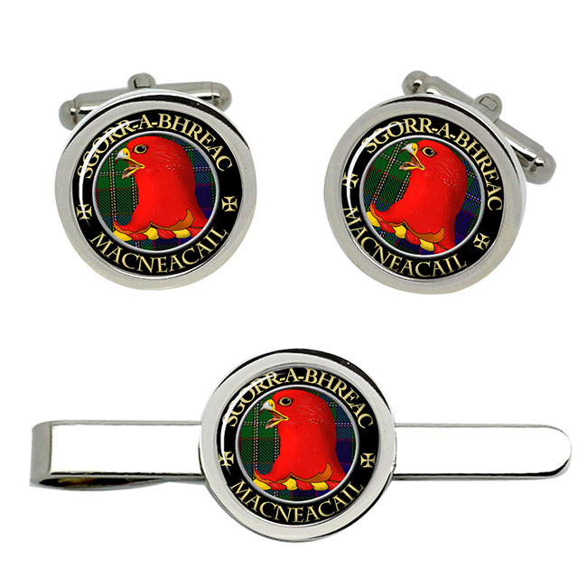 MacNeacail Scottish Clan Crest Cufflink and Tie Clip Set