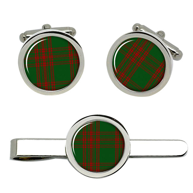 Menzies Scottish Tartan Cufflinks and Tie Clip Set