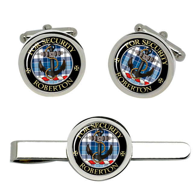 Roberton Scottish Clan Crest Cufflink and Tie Clip Set