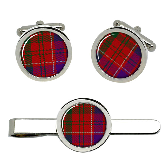 Ross Scottish Tartan Cufflinks and Tie Clip Set