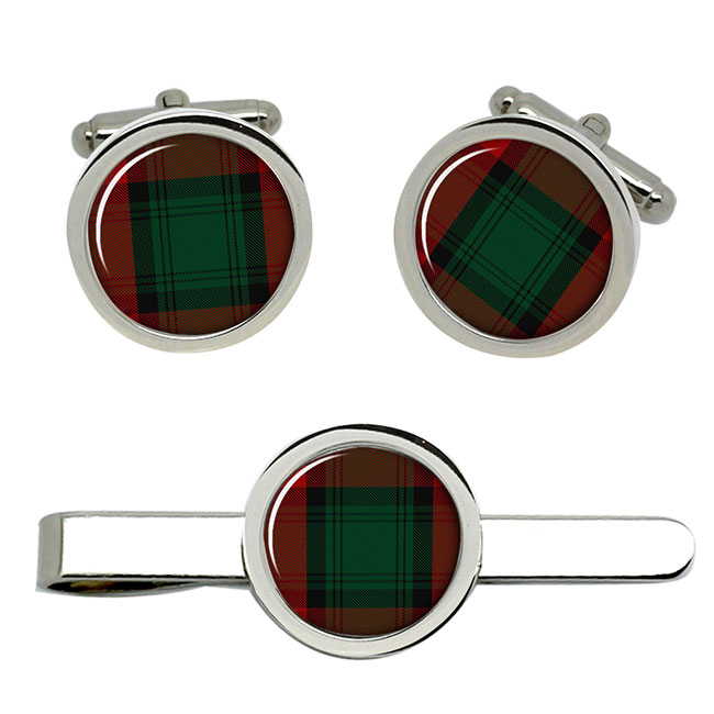 Stewart Scottish Tartan Cufflinks and Tie Clip Set