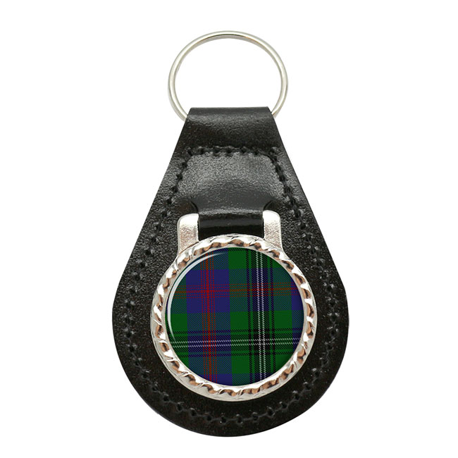 Wood Scottish Tartan Leather Key Fob