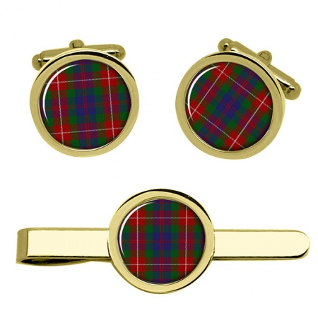 Fraser of Lovat Scottish Tartan Cufflinks and Tie Clip Set