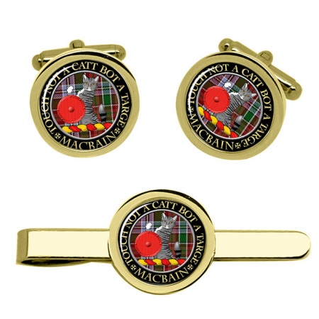 MacBain Scottish Clan Crest Cufflink and Tie Clip Set