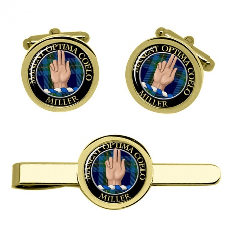 Miller Scottish Clan Crest Cufflink and Tie Clip Set