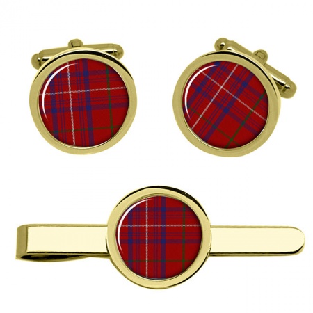 Rose Scottish Tartan Cufflinks and Tie Clip Set