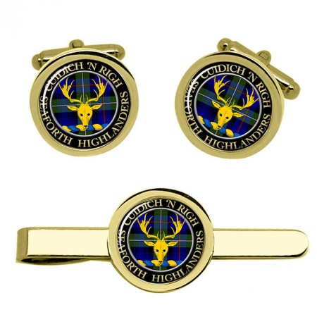 Seaforth Highlanders Scottish Clan Crest Cufflink and Tie Clip Set