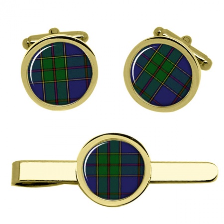 Strang Scottish Tartan Cufflinks and Tie Clip Set