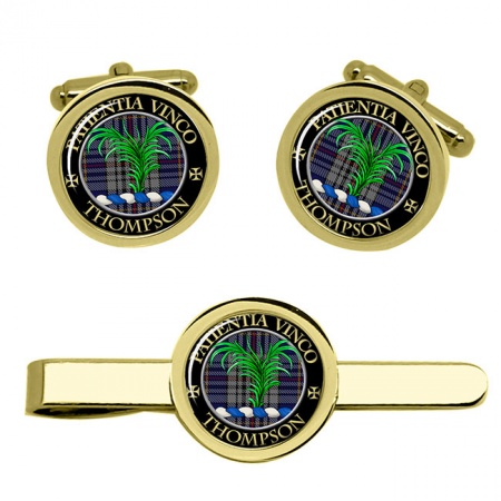 Thompson Scottish Clan Crest Cufflink and Tie Clip Set