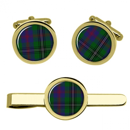 Wood Scottish Tartan Cufflinks and Tie Clip Set